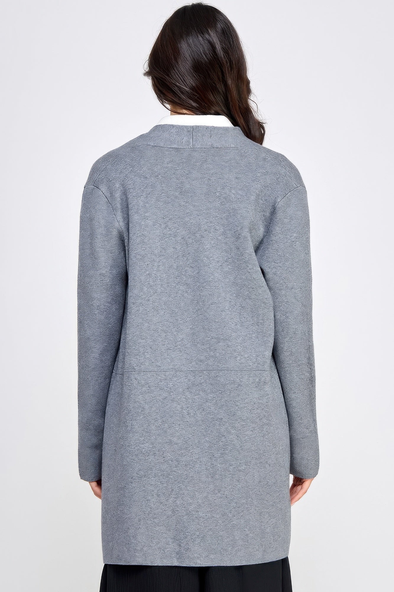 Basic Grey Soft Long Line Open Front Sweater Cardigan