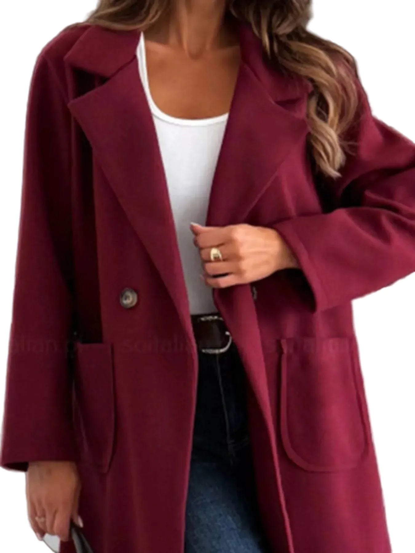 2XL Burgundy Long-Sleeve Single-Breasted Trench Coat
