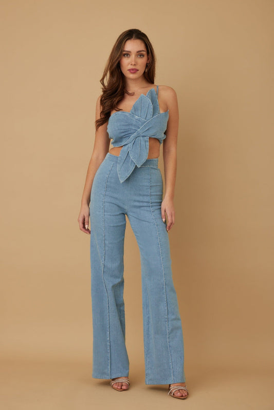Single Strap Wrap Flower Pant Set