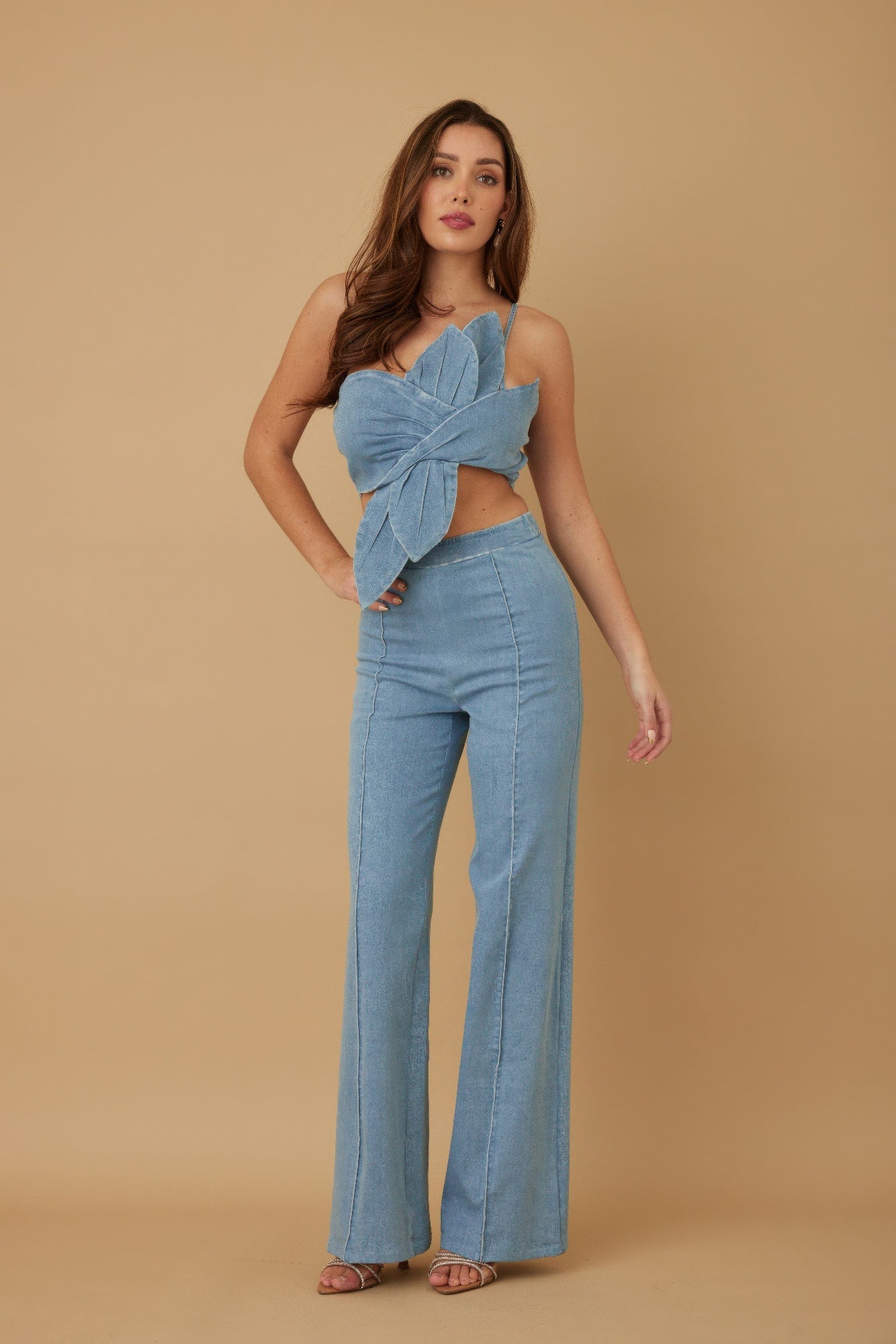 Single Strap Wrap Flower Pant Set