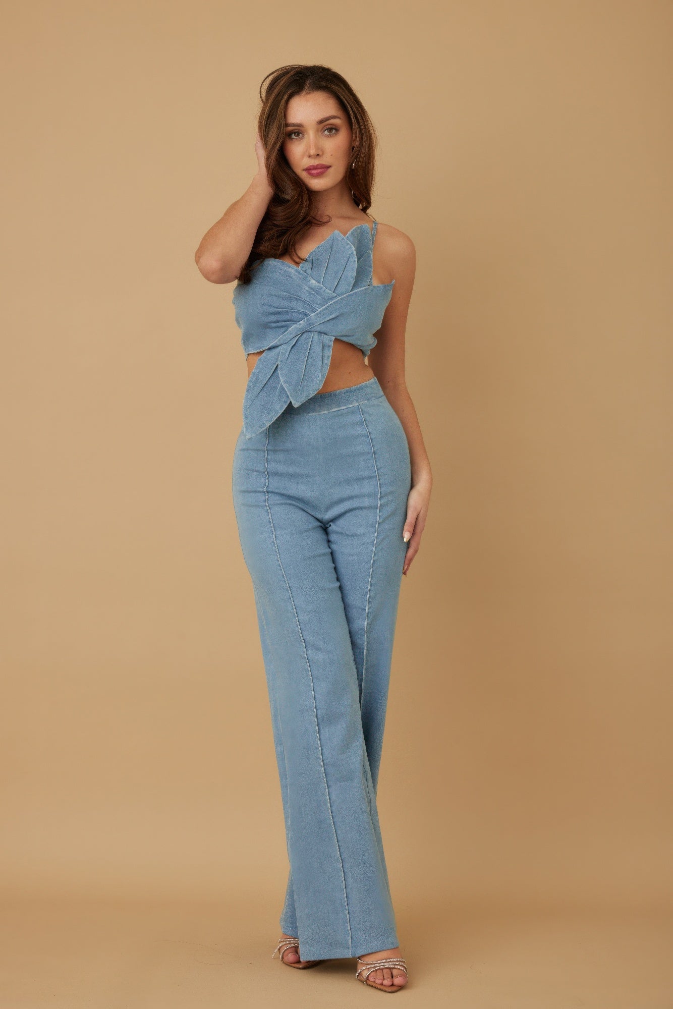 Single Strap Wrap Flower Pant Set