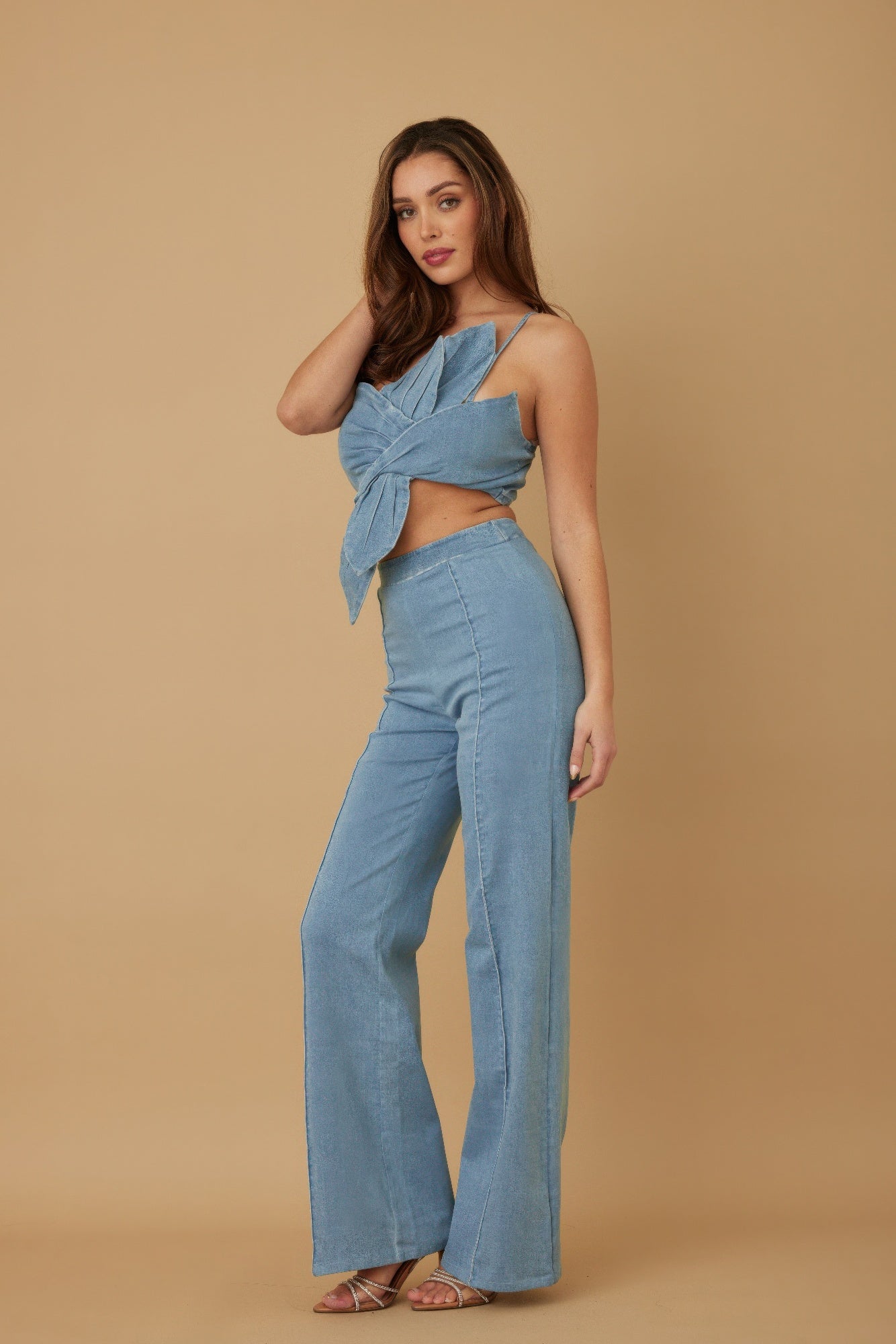 Single Strap Wrap Flower Pant Set