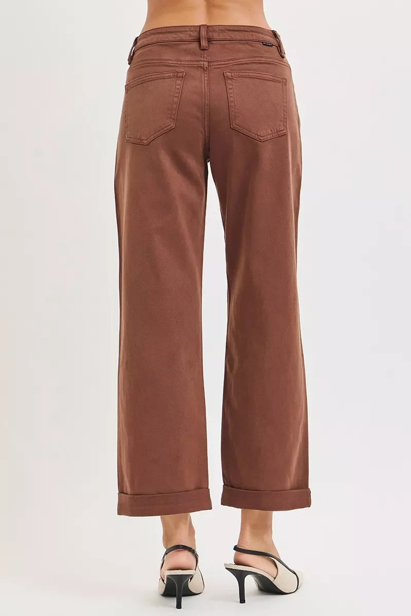 Brown Tummy Control Mid Rise Ankle Barrel Baggy