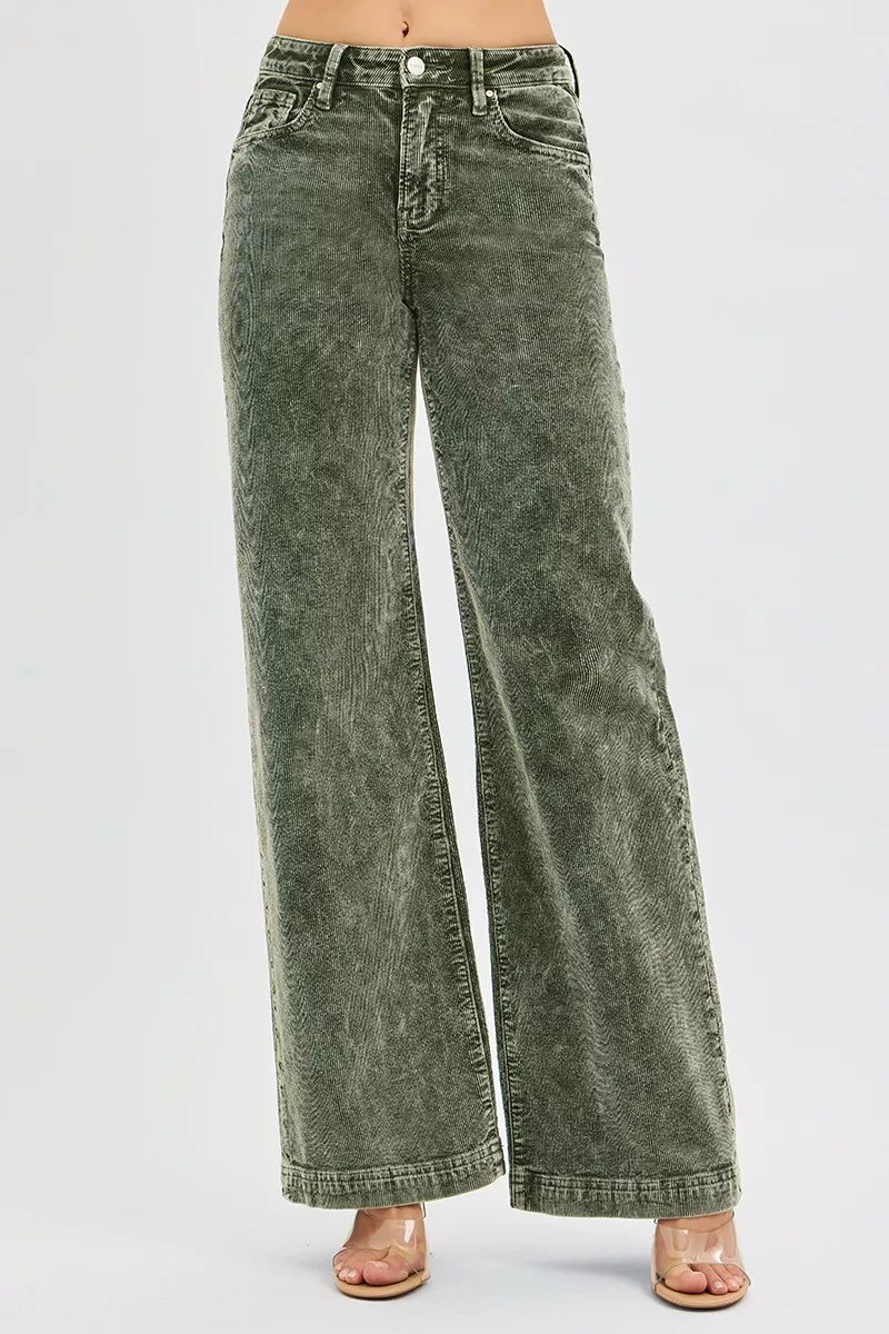 Green High Rise Wide Leg Corduroy Jeans Size 0 up to 3XL