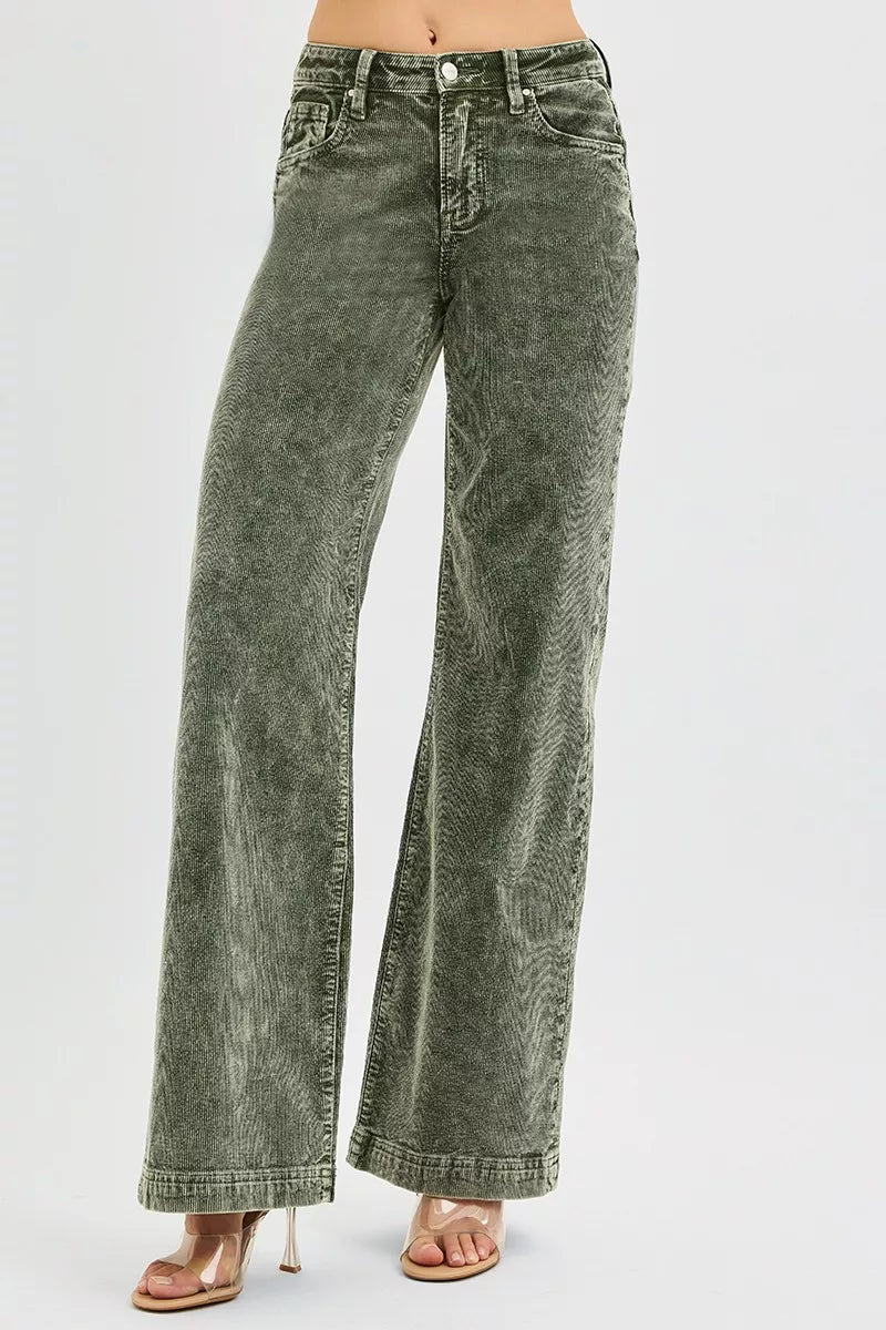 Green High Rise Wide Leg Corduroy Jeans Size 0 up to 3XL