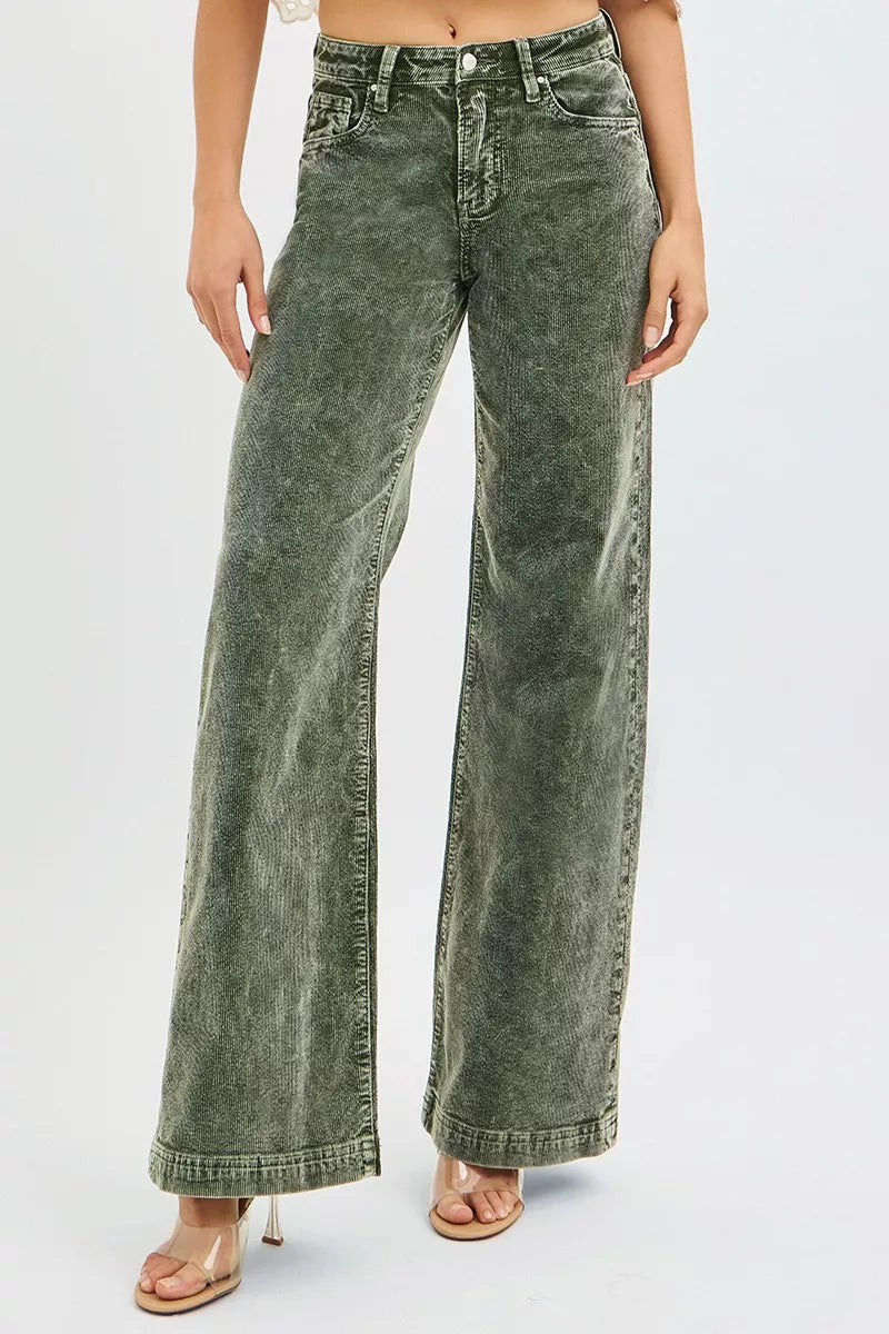 Green High Rise Wide Leg Corduroy Jeans Size 0 up to 3XL