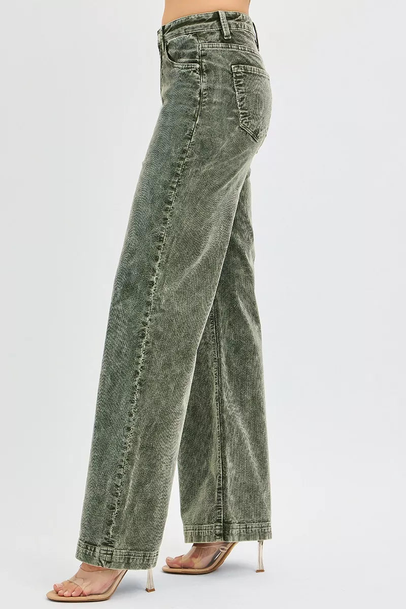 Green High Rise Wide Leg Corduroy Jeans Size 0 up to 3XL