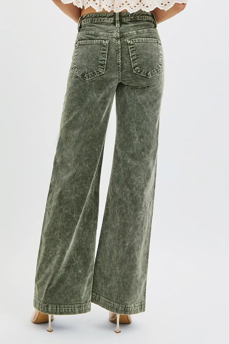 Green High Rise Wide Leg Corduroy Jeans Size 0 up to 3XL