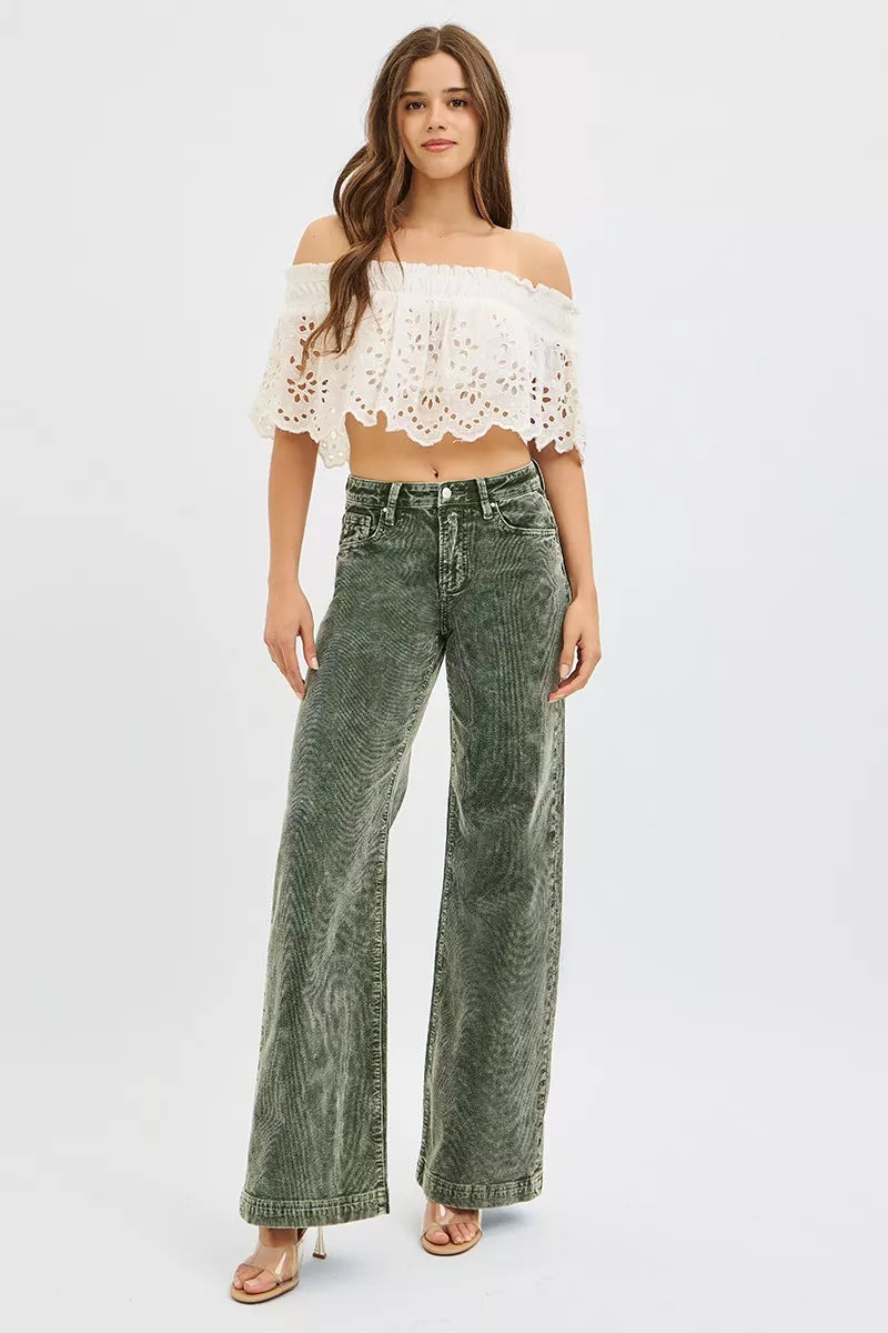 Green High Rise Wide Leg Corduroy Jeans Size 0 up to 3XL