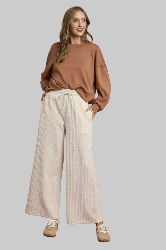 Off White Cable Knit Textured Wide Leg Pants
