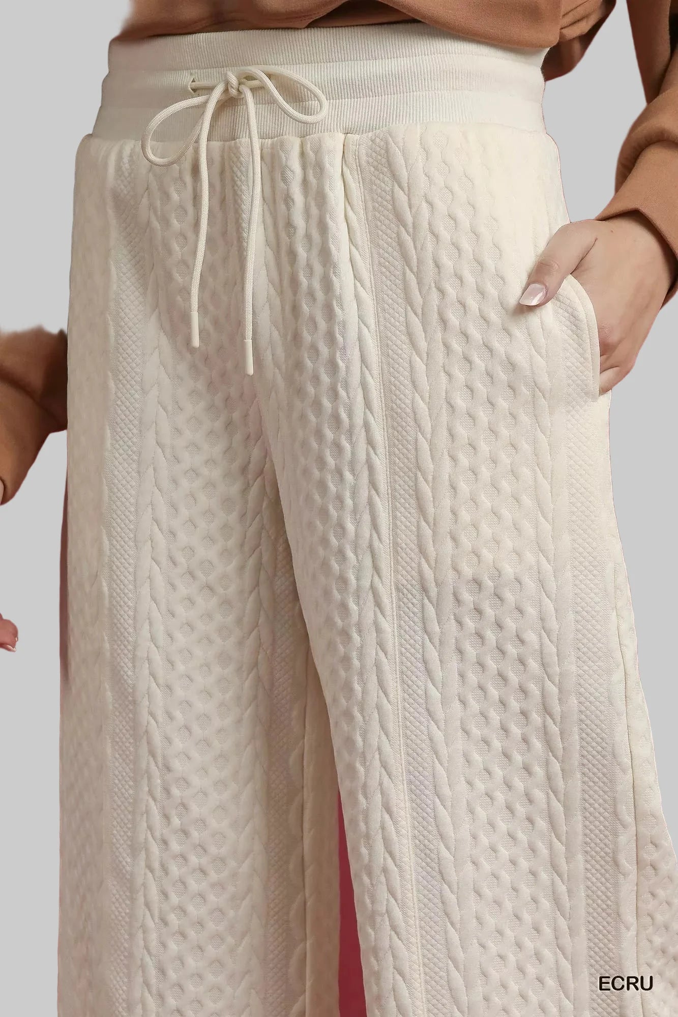 Off White Cable Knit Textured Wide Leg Pants
