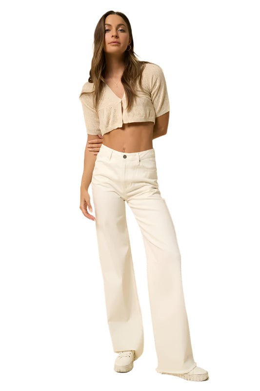 Size 3 Off White High Rise Raw Hem Wide Leg Jeans