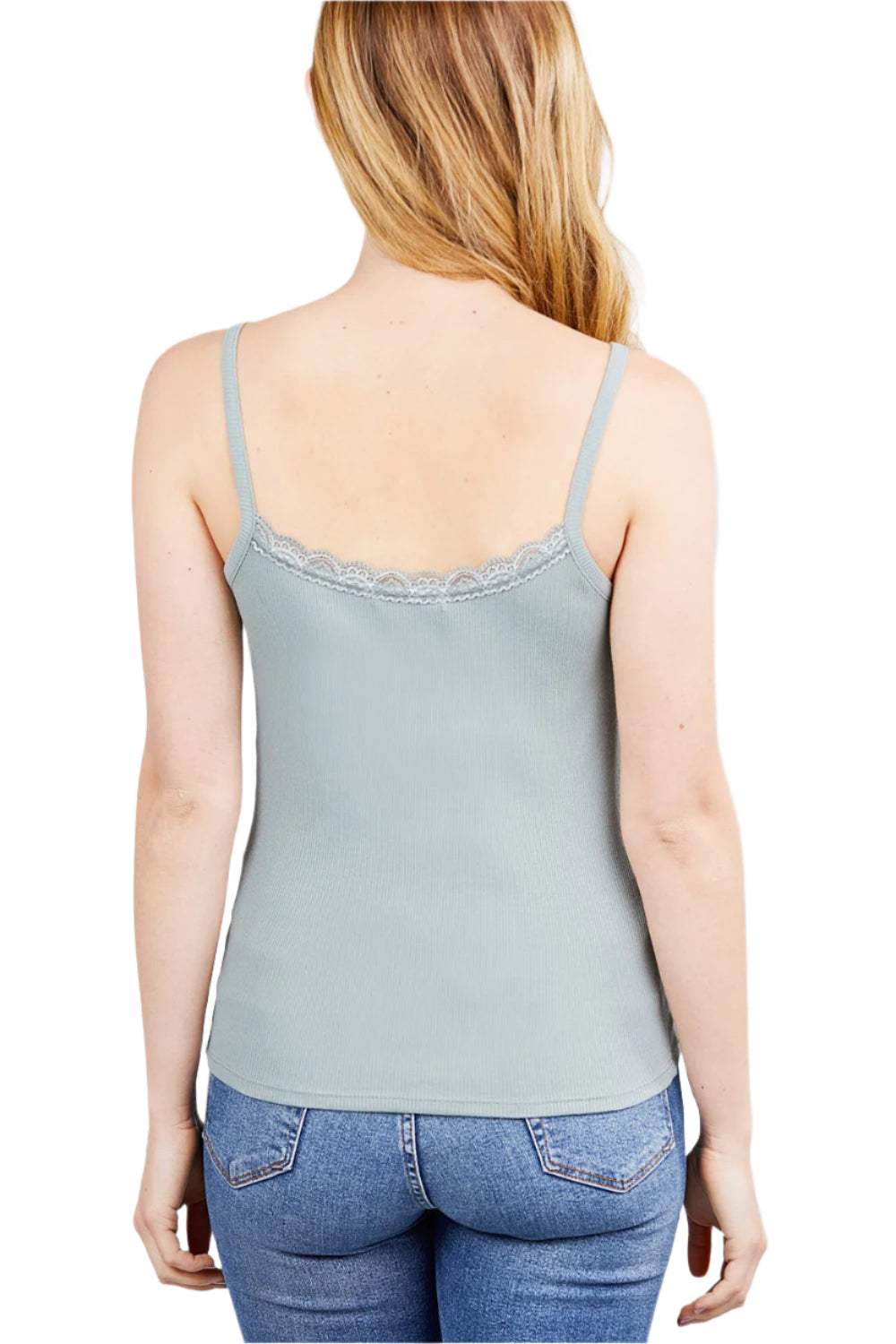 Size Medium Sage Green Lace Trim Rib Cami Knit Top