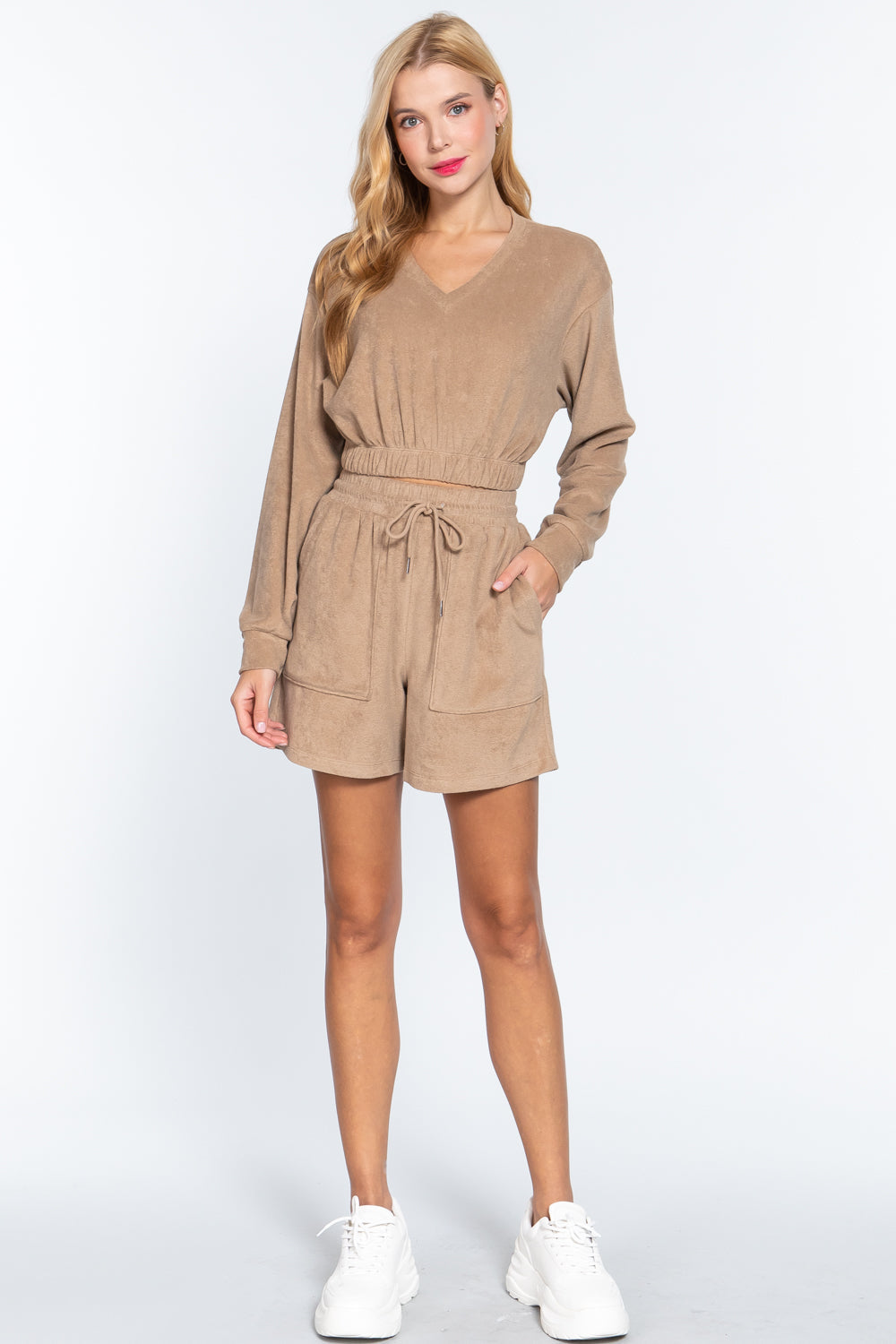 Elasticized Hem Terry Toweling Top