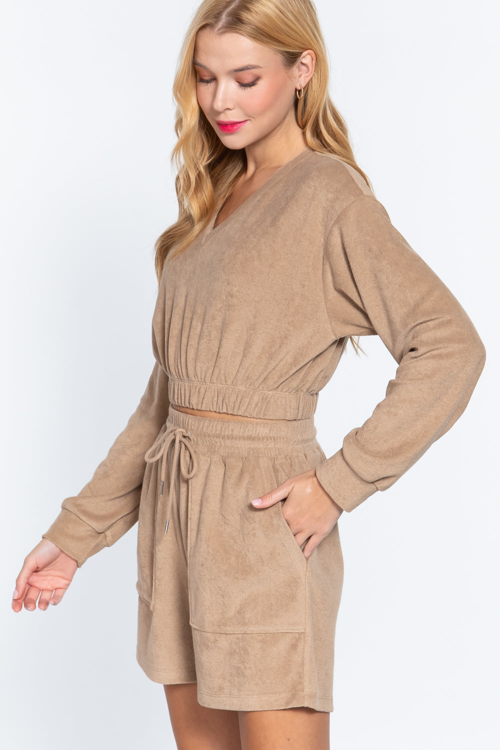 Elasticized Hem Terry Toweling Top