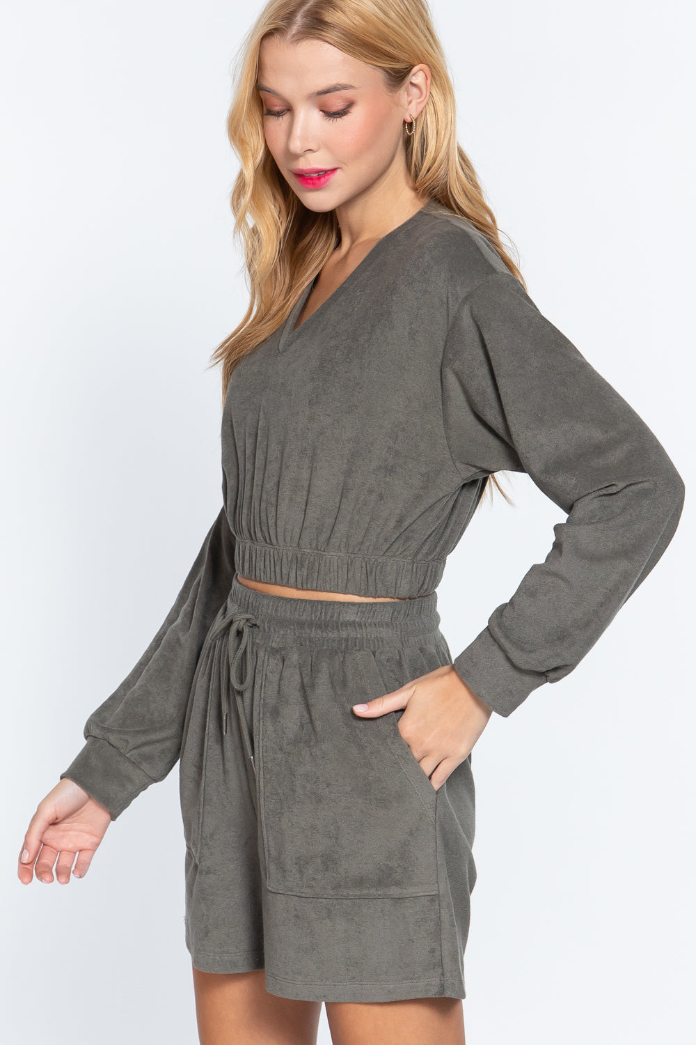 Elasticized Hem Terry Toweling Top