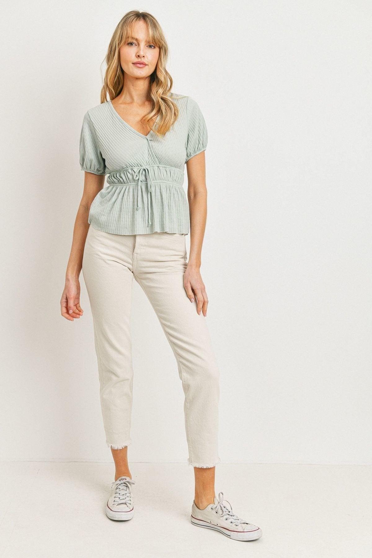Front Waist Tie Top with Cut Edge Hemline