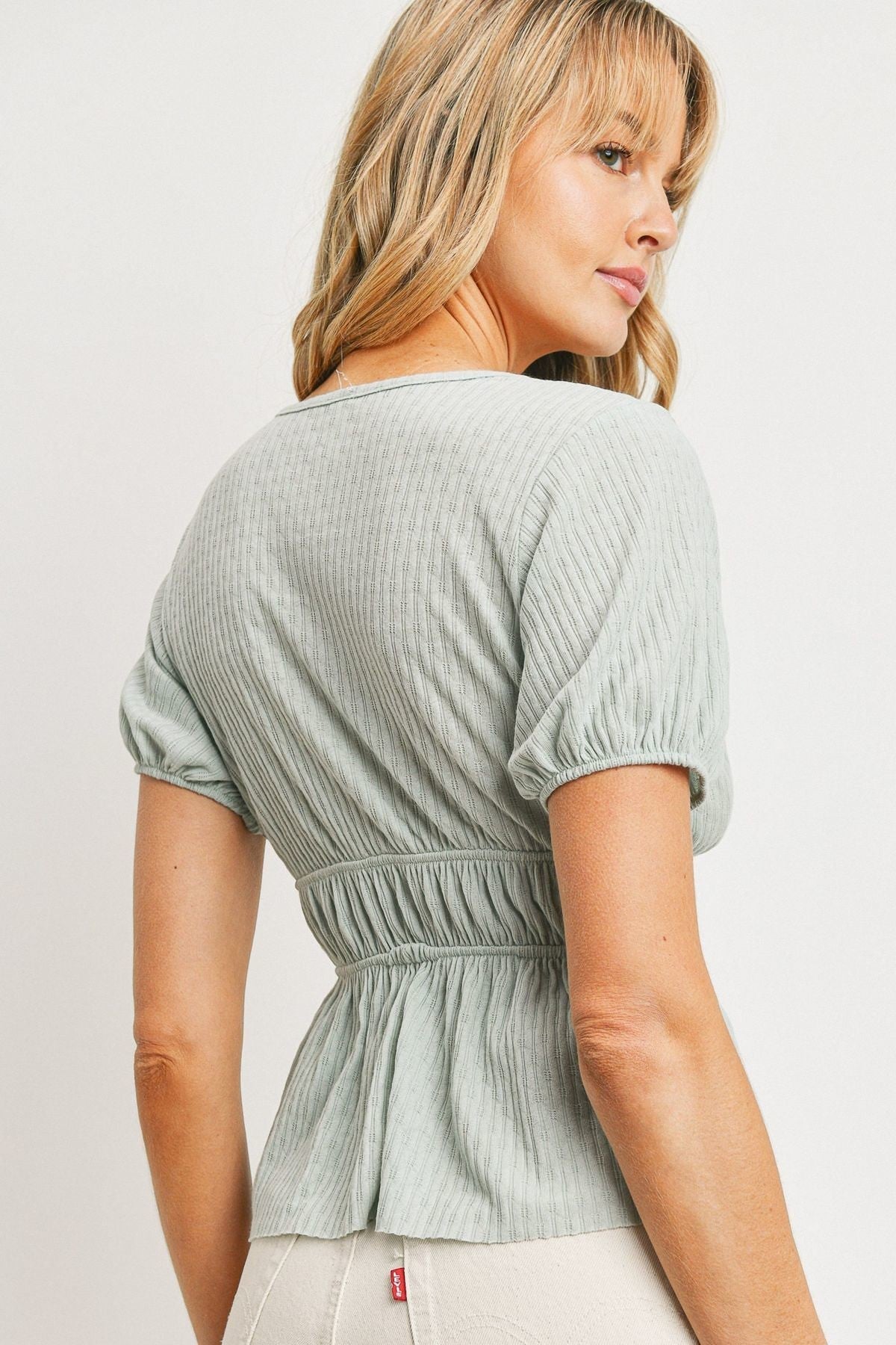Front Waist Tie Top with Cut Edge Hemline