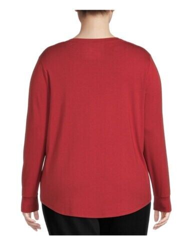 Plus 4XL Red V-Neck Semi Fitted T-Shirt with Long Sleeves