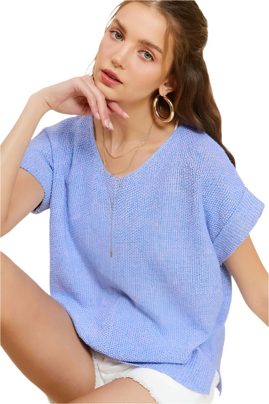 Size Small Soft Lightweight V-Neck Short Sleeve Sweater