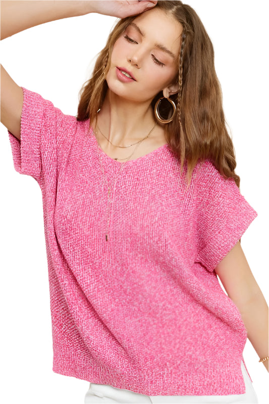 Size Small Soft Lightweight V-Neck Short Sleeve Sweater