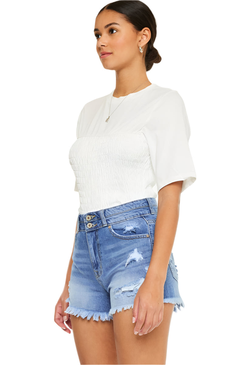 KanCan High Rise Double Button Blue Denim Jean Shorts KC8560NM