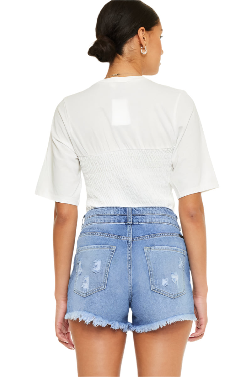 KanCan High Rise Double Button Blue Denim Jean Shorts KC8560NM
