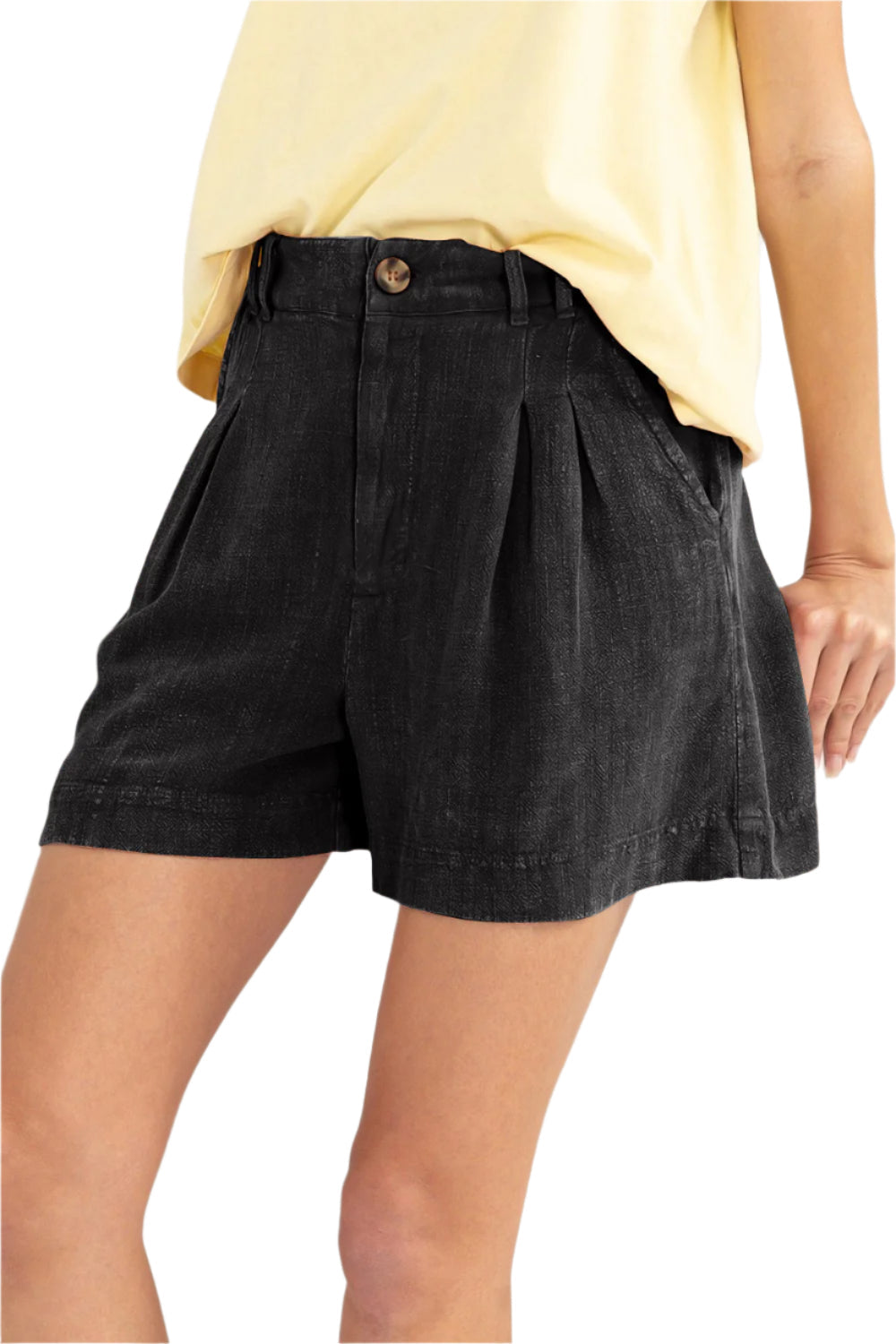 Size Medium Black High Waist Pleated Linen Shorts