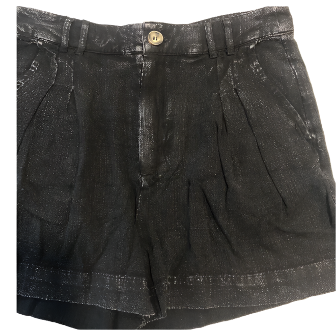 Size Medium Black High Waist Pleated Linen Shorts