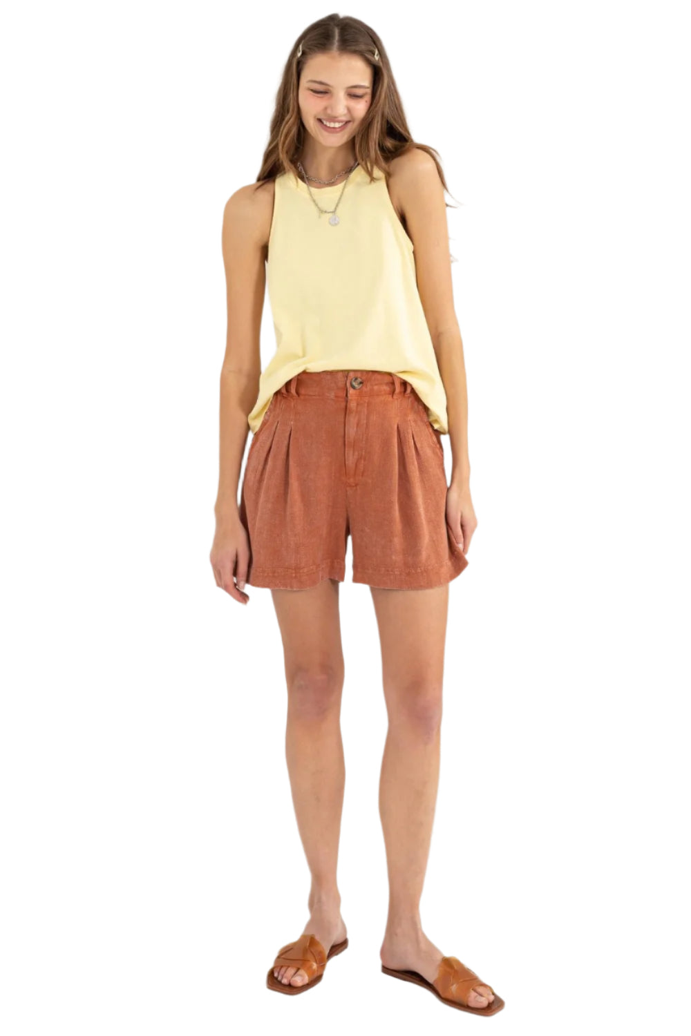 Size Medium High Waist Pleated Linen Shorts