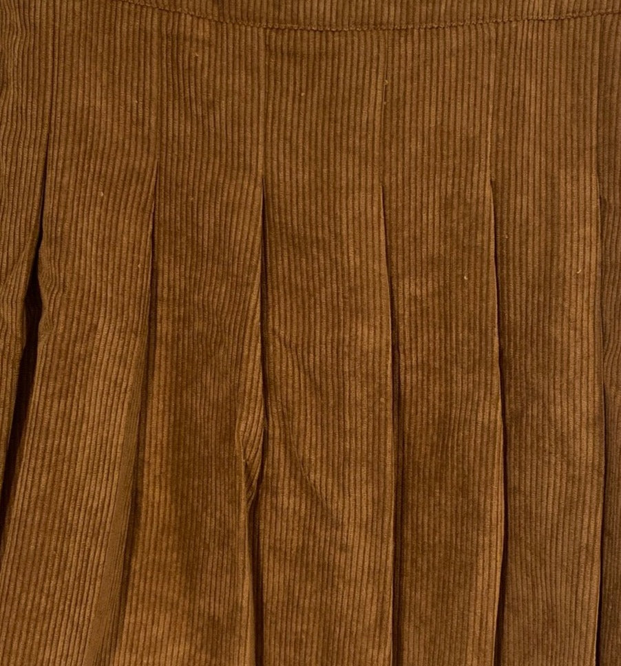 Brown Size Medium A-line Corduroy Pleated Mini Skirt