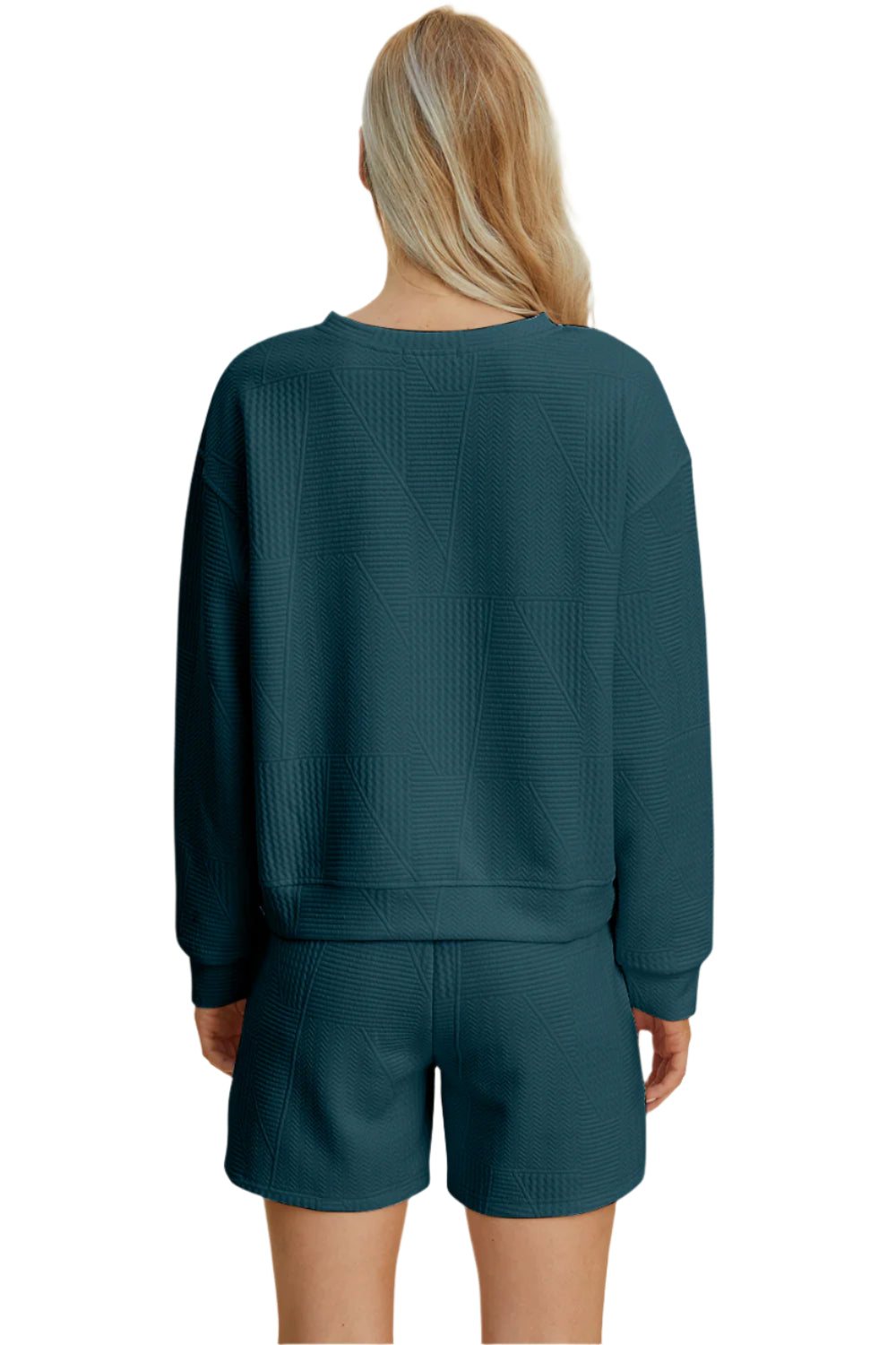 Size Small Blue Textured Long Sleeve Top and Shorts Set