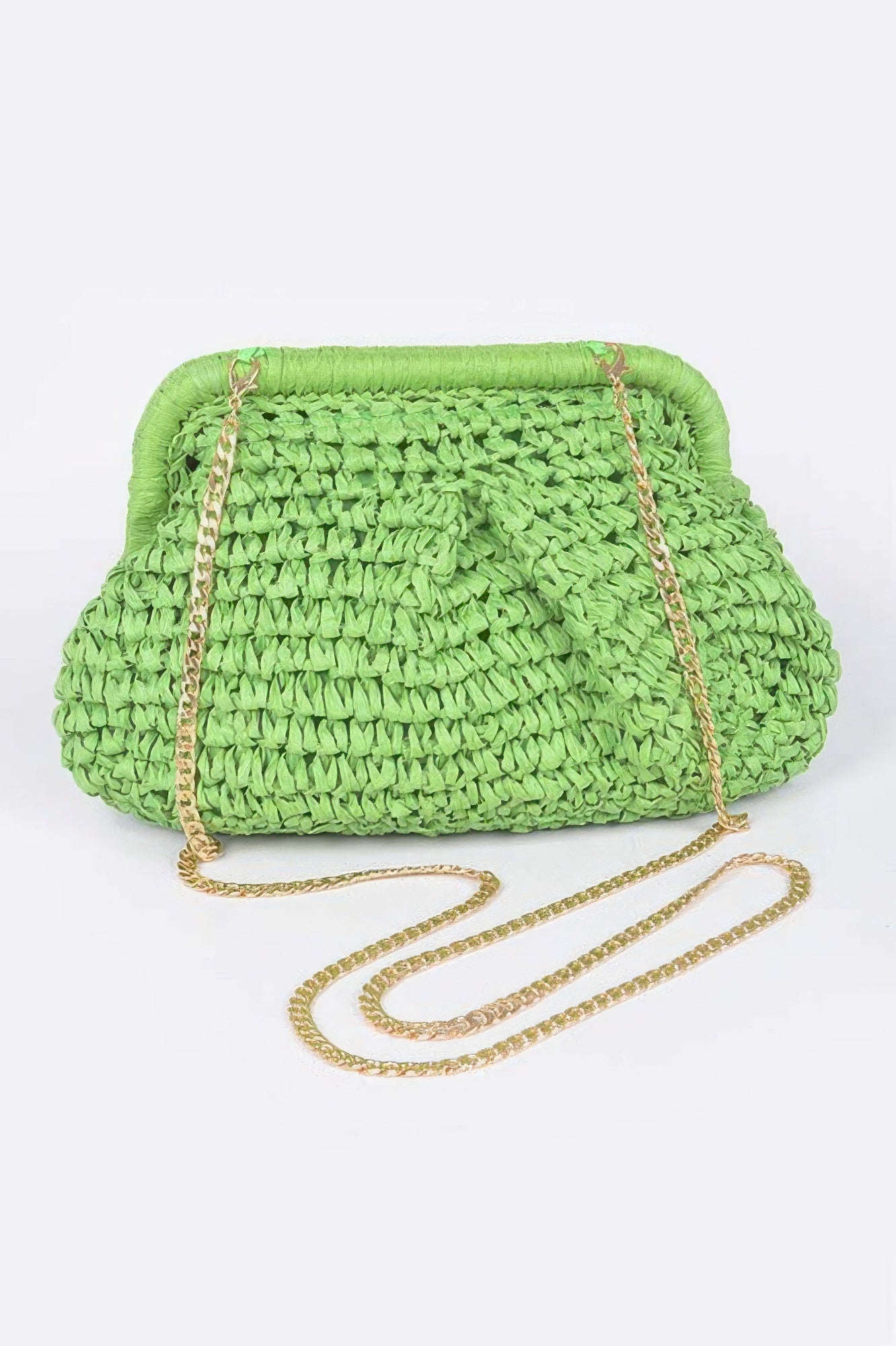Faux Straw Clutch Handbag With Chain Strap