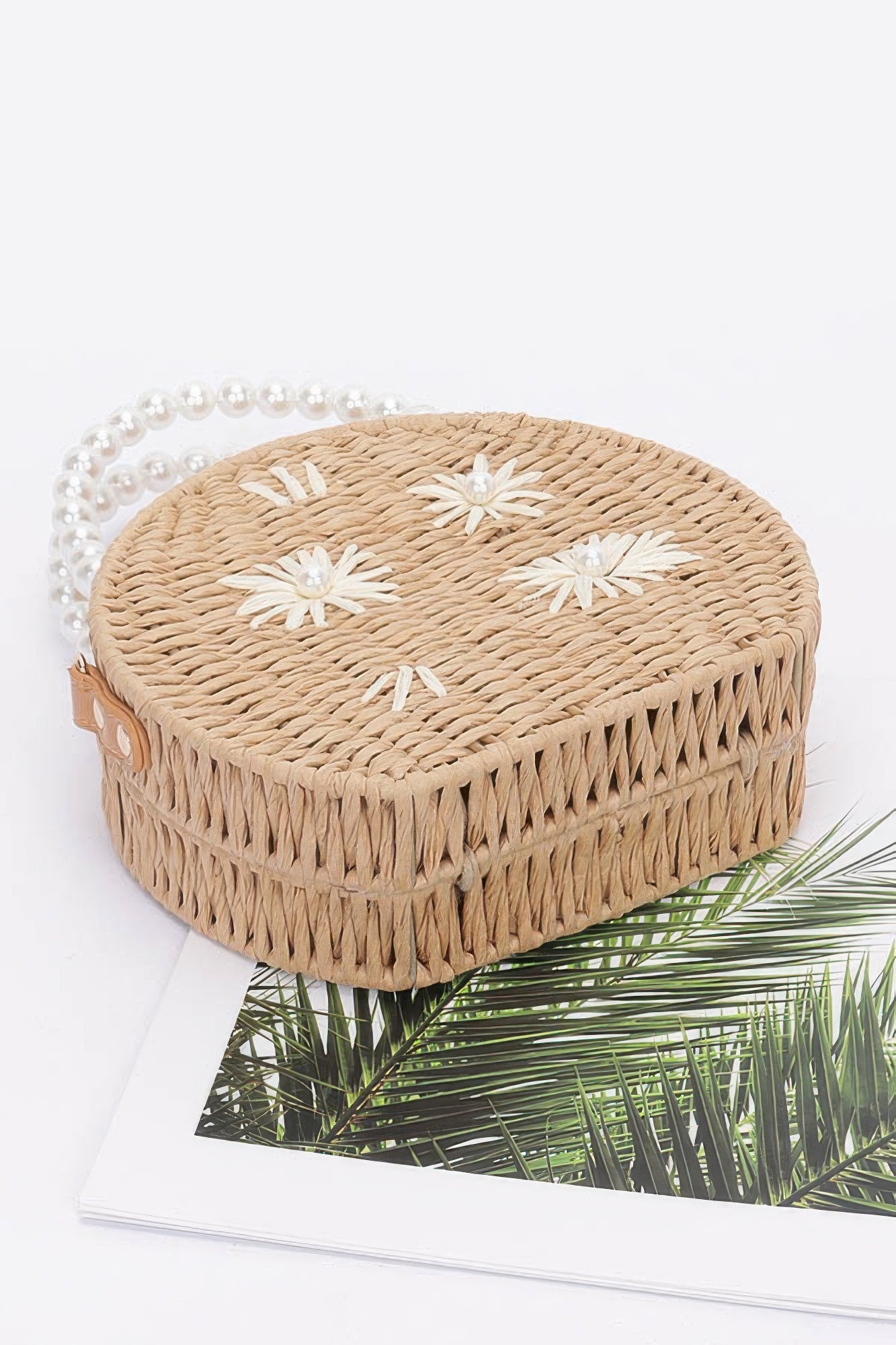 Faux Straw Handmade Clutch W/pearl Handle