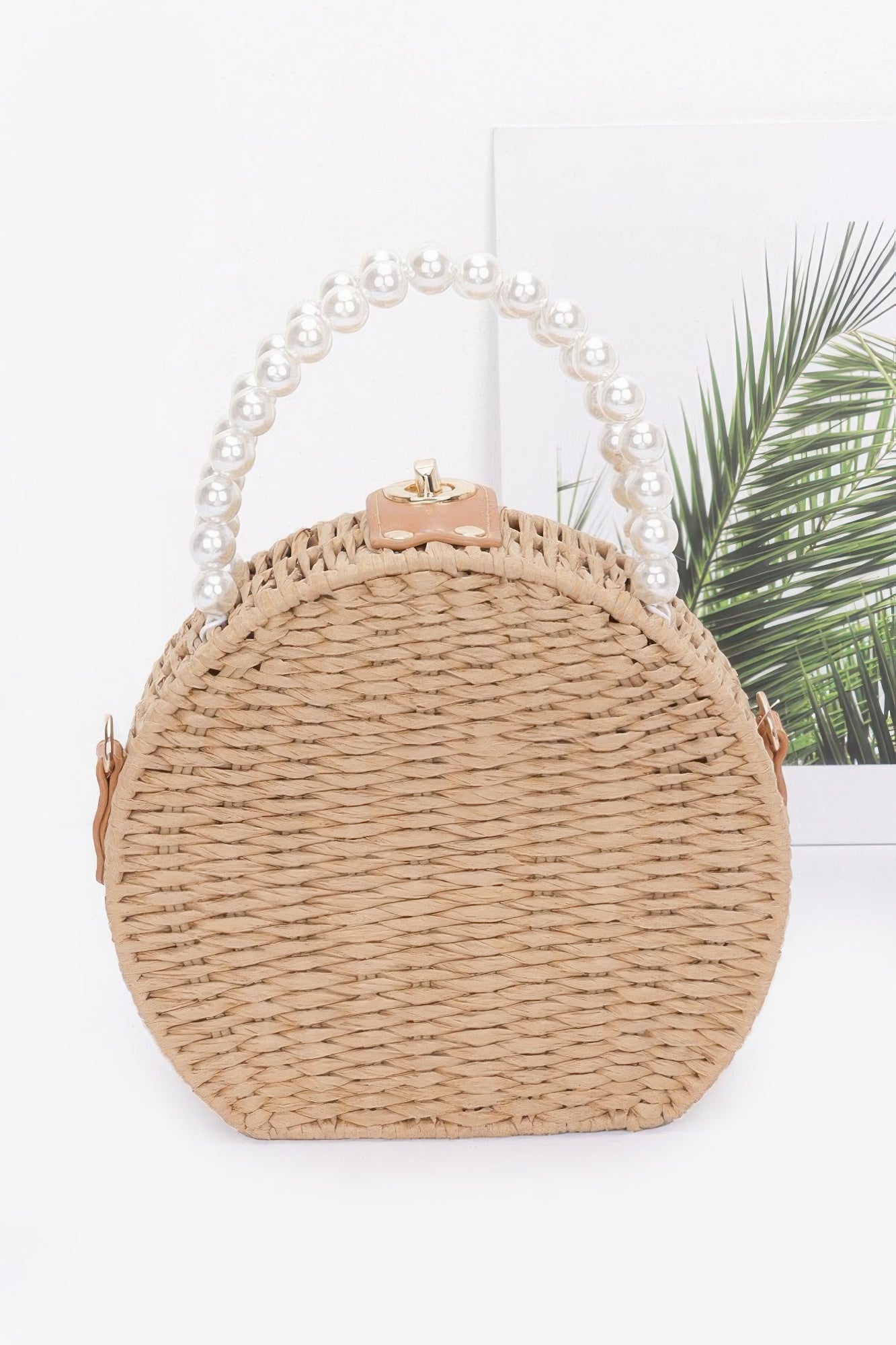 Faux Straw Handmade Clutch W/pearl Handle