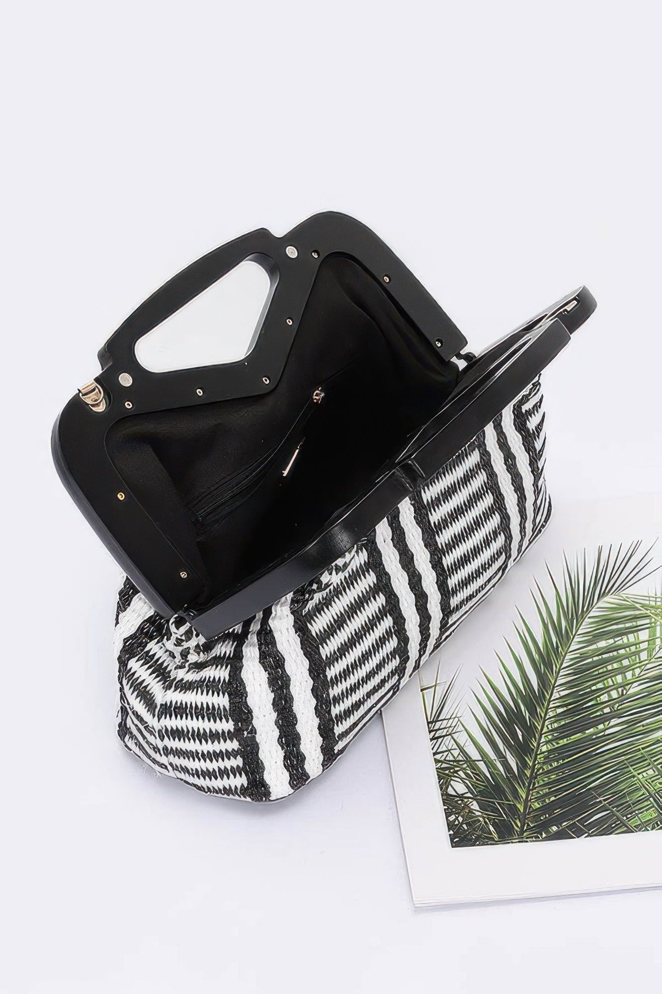 Faux Straw Wood Frame Clutch
