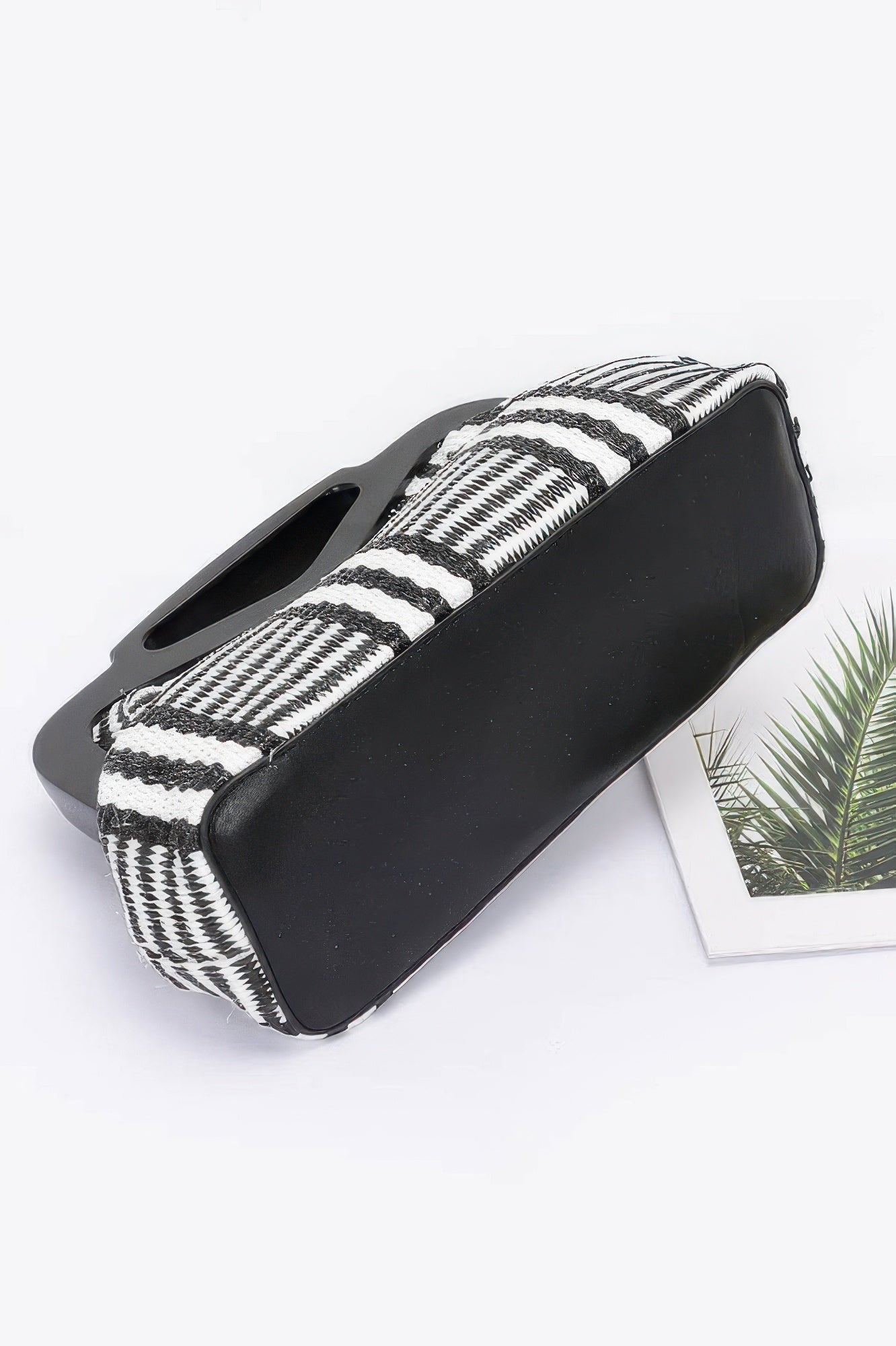 Faux Straw Wood Frame Clutch
