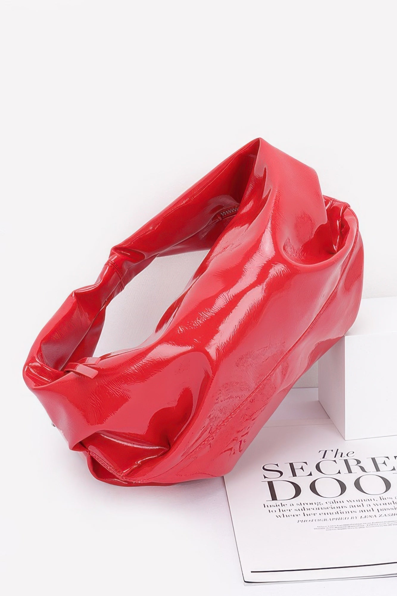 Red Patent Faux Leather Hobo Bag