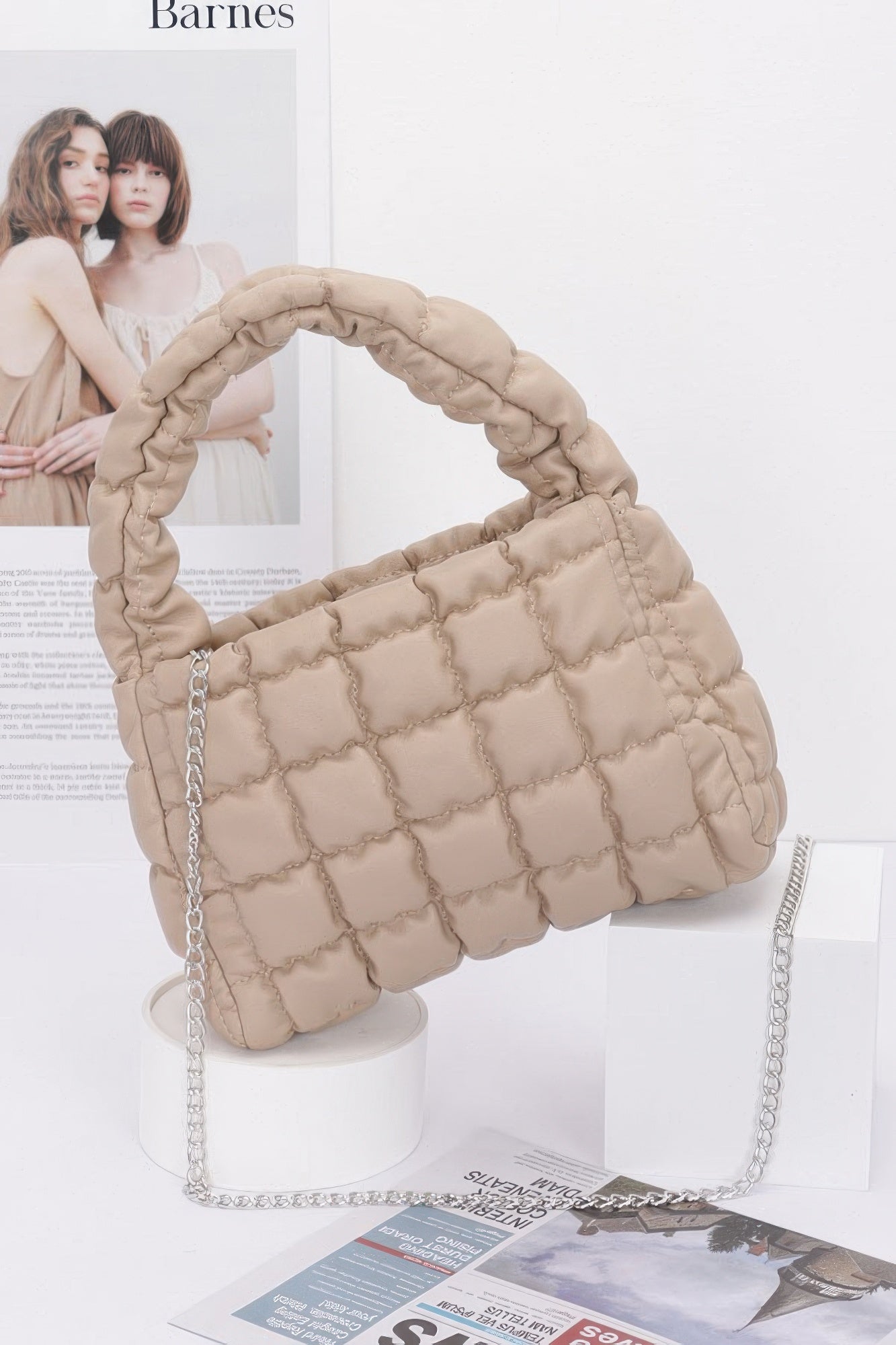 Quilted Faux Leather Padded Handle Bag