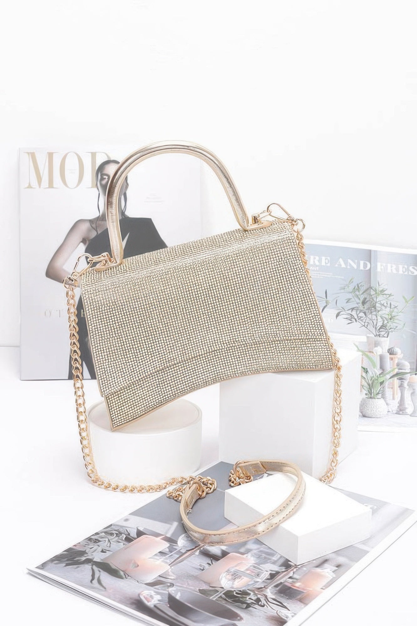Rhinestone Top Handle Flap Bag