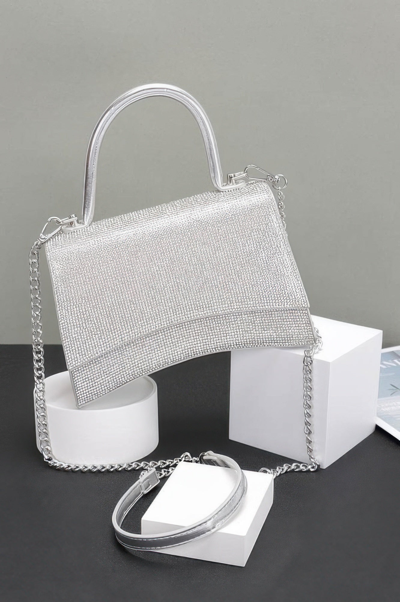 Rhinestone Top Handle Flap Bag