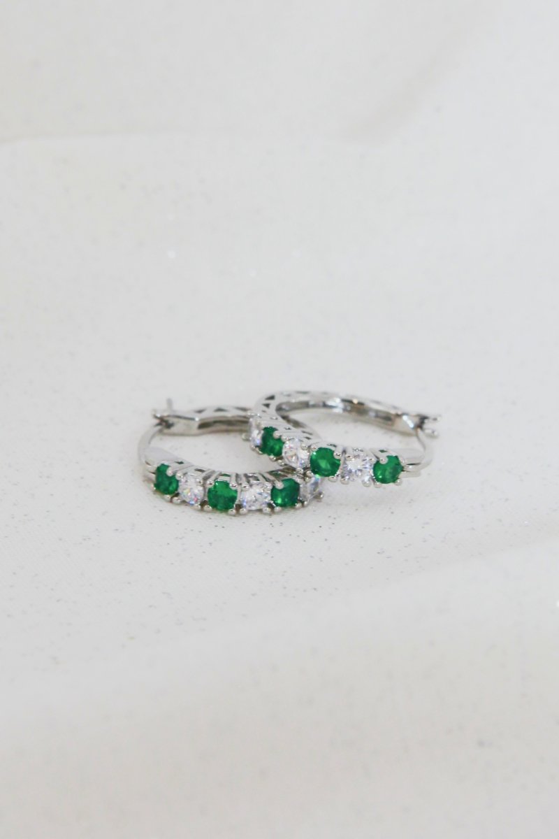 Cubic Zirconia Silver Hoop Earrings 3/4"