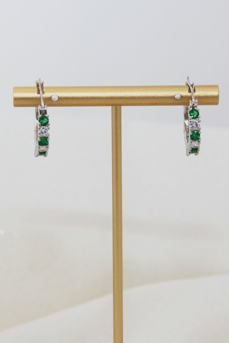 Cubic Zirconia Silver Hoop Earrings 3/4"