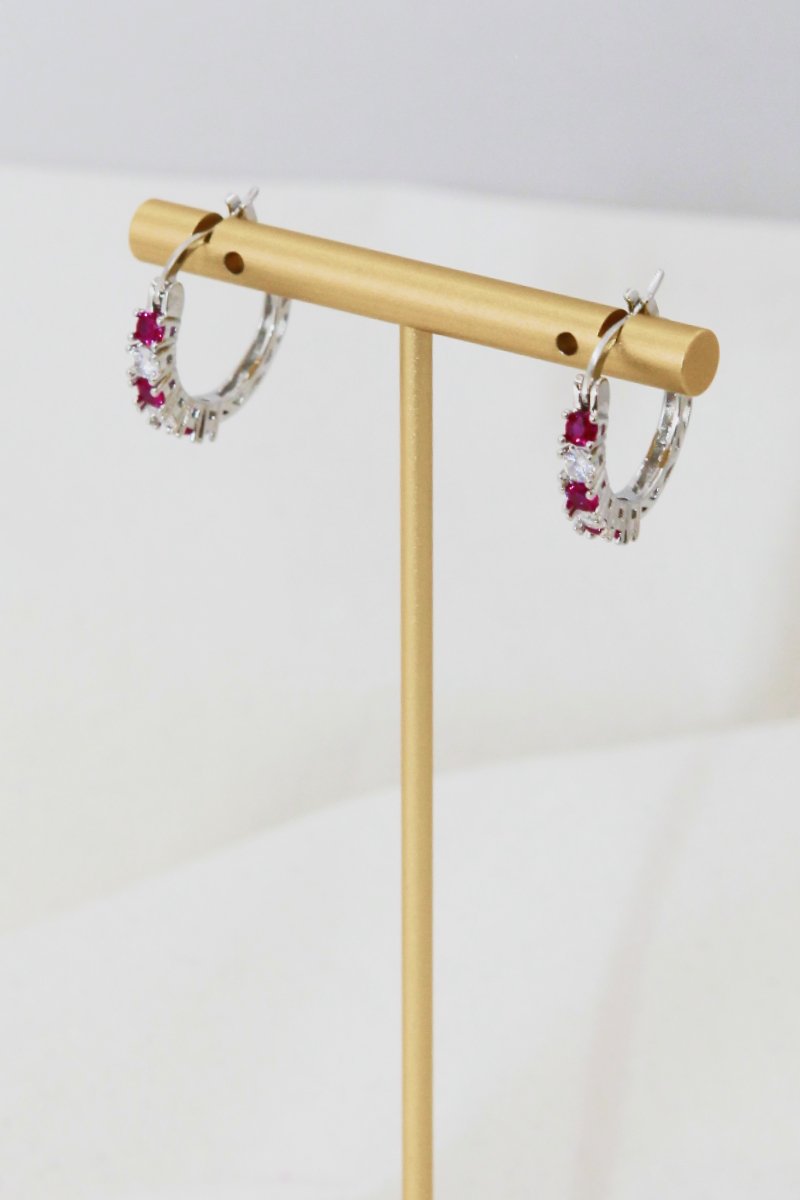 Cubic Zirconia Silver Hoop Earrings 3/4"