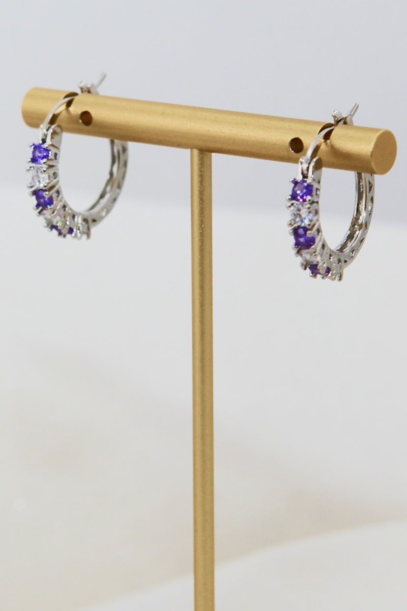 Cubic Zirconia Silver Hoop Earrings 3/4"