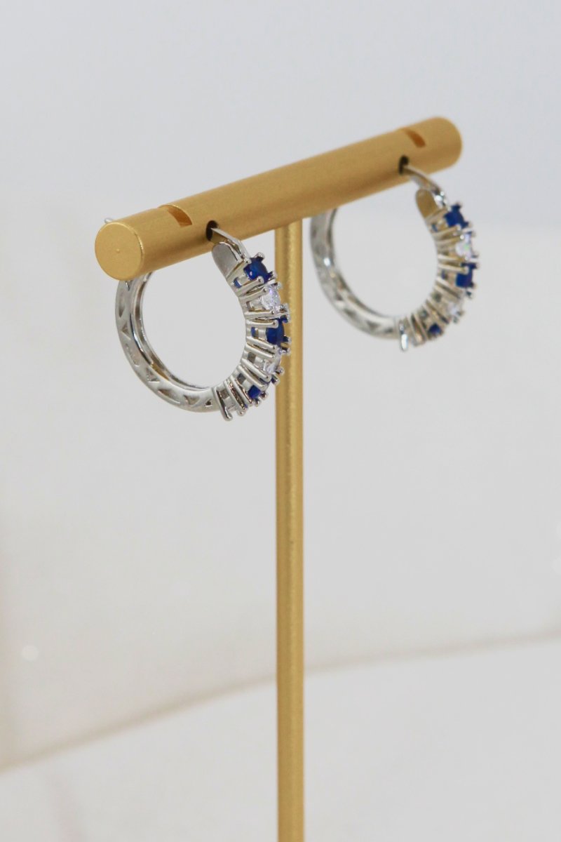 Cubic Zirconia Silver Hoop Earrings 3/4"