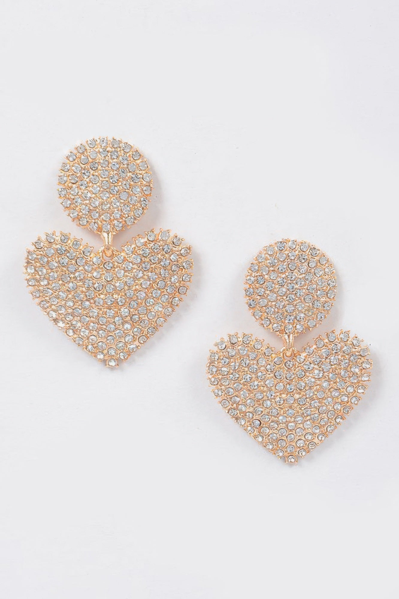 Heart Rhinestone 2" Long Drop Dangle Earrings