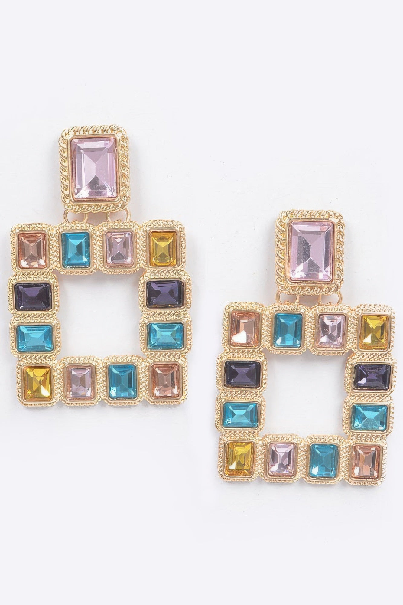 Multi Square Gemstone Earrings