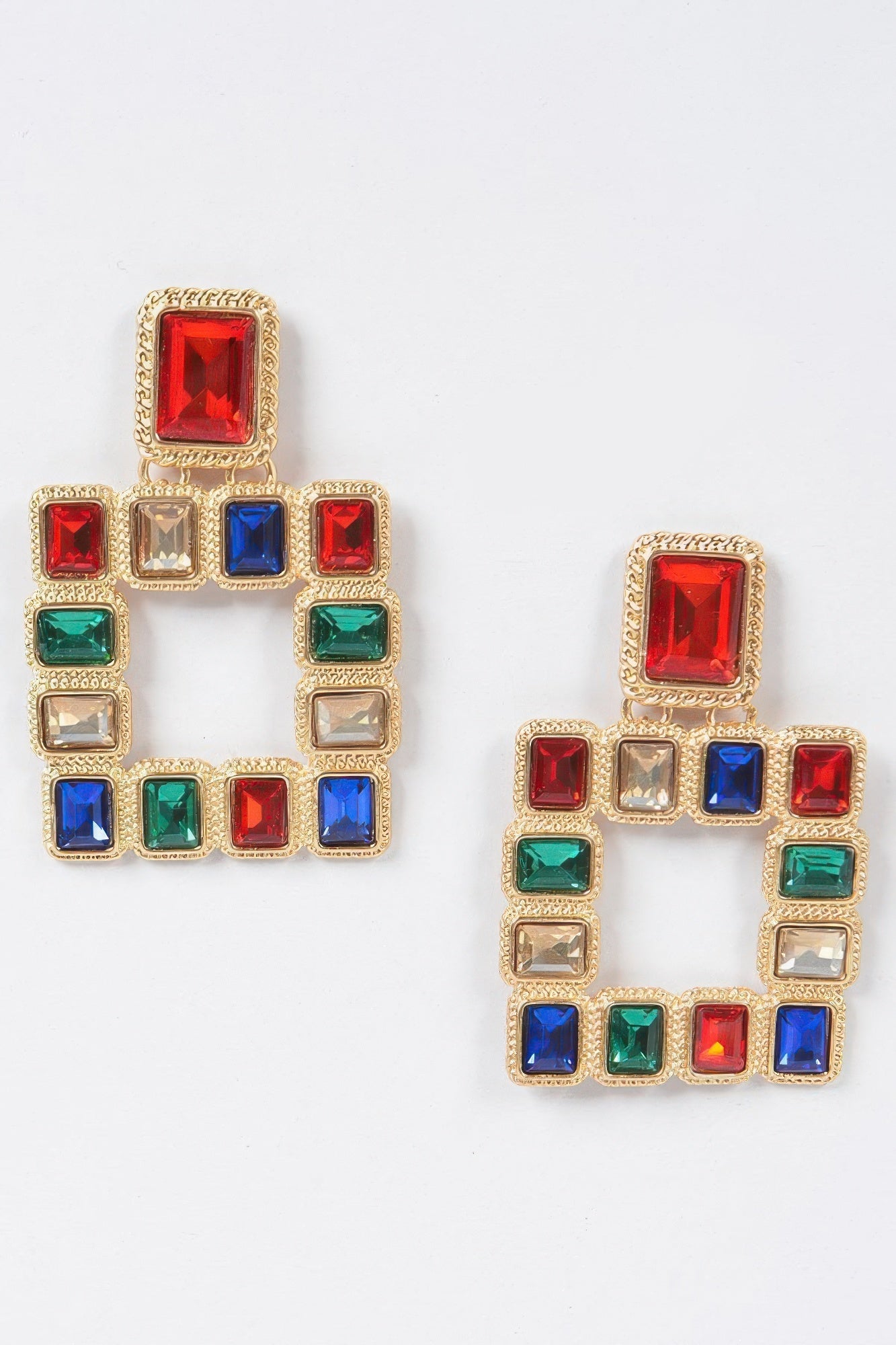 Multi Square Gemstone Earrings