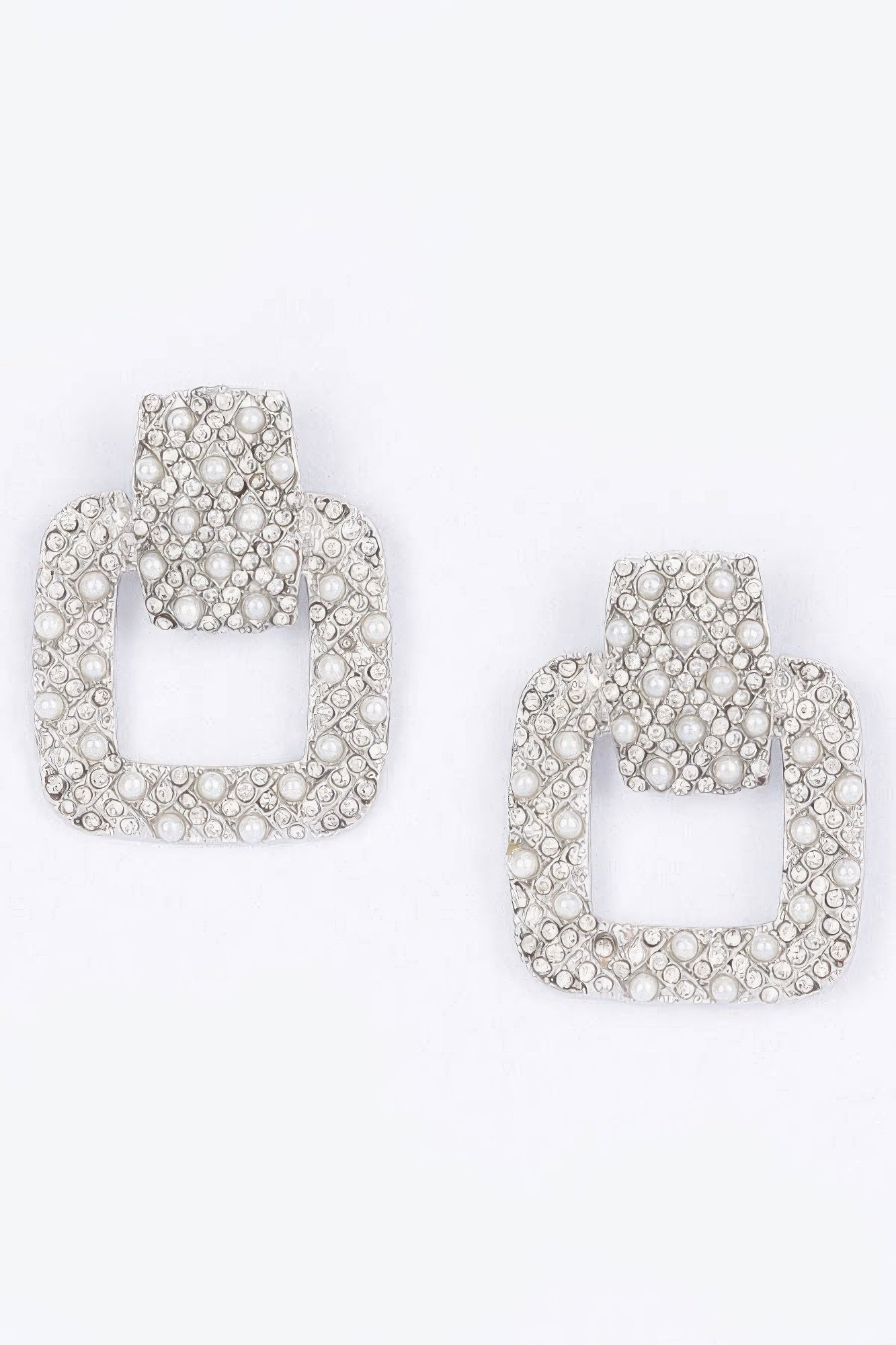 Rectangle Link Faux Pearl Rhinestone Dangle Earrings